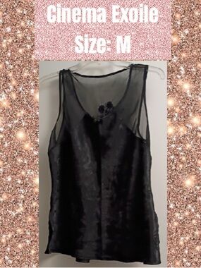 Elegant Black Sheer-Overlay Camisole